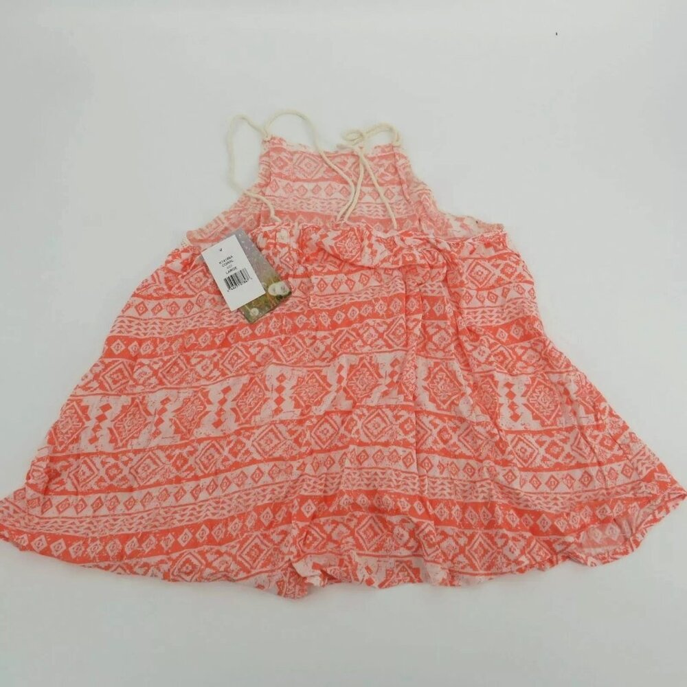 Kiddo Girls Coral Boho Top Geometric Print Fringe Large NWT